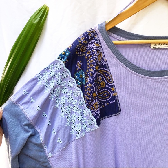 FREE PEOPLE | WE THE FREE FEELIN IT BOHO PATCHWORK SHIRT IN CORNFLOWER MEDIUM - Picture 4 of 7